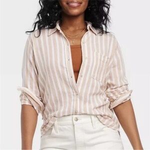 Linen Stripe Button Up Shirt Long Sleeve Universal Thread Small
